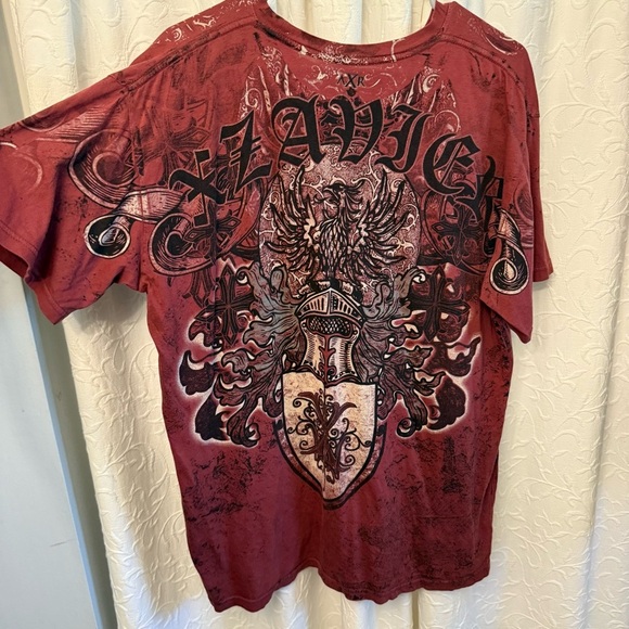 Men’s Xzavier Red Short Sleeve Graphic Tee with Artistic Design Size XL - Picture 4 of 9